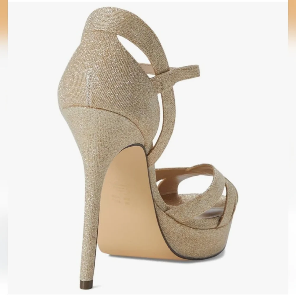 Nina Samara Royal Gold Shimmer Platform Stiletto Sandals New Size 5.5